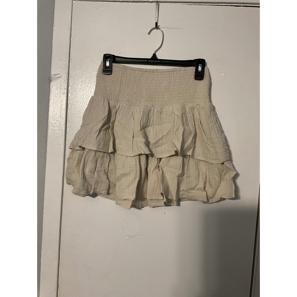 Universal Thread Tan Ruffled Smocked Mini Skirt XS Cotton Gauze Tiered Boho
